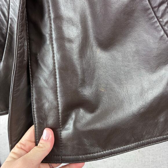 90 Y2K Centigrade Dark Brown Leather Jacket Women 1X Mid Length Satin Lined READ - Picture 11 of 16